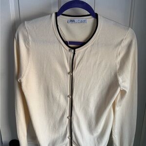 Zara Cream Women's Cardigan with Black Trim